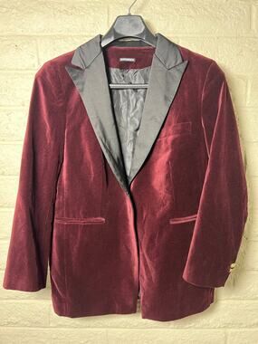 Sumissura Custom Tailored Burgundy Velvet Tuxedo Blazer Womens L Satin Lapel